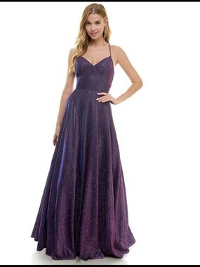 City Studio Purple Glitter Maxi Dress